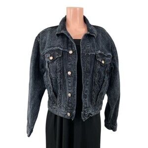 BDG Urban‎ Outfitters Black Denim Distressed Trucker Jean Jacket Size Large